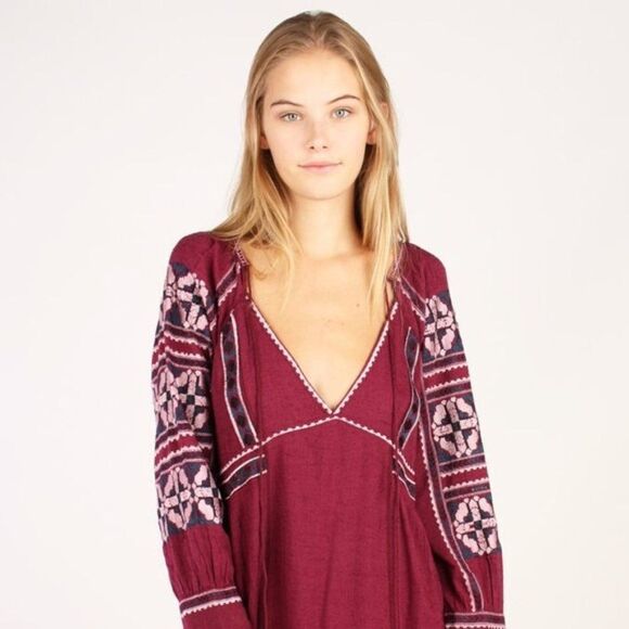🍂 FREE PEOPLE 🍂 | 'All My Life' Embroidered Minidress - [size XS in Wine] - Picture 3 of 15